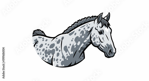 Spotted horse head, gray and white, bold outline