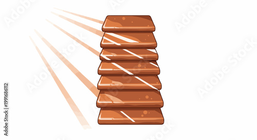 Stacked rectangular candy bars with white stripes, illuminated by rays
