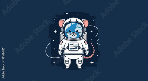 A cute mouse wearing an astronaut suit with the Earth as its head in space