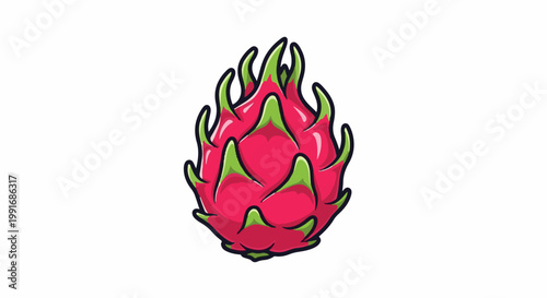 Stylized vibrant pink and green dragon fruit illustration