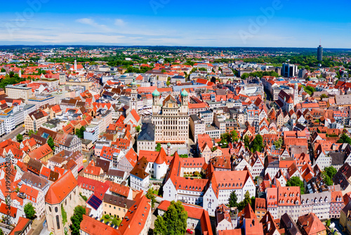 Obraz na plátně Augsburg old town aerial panoramic view