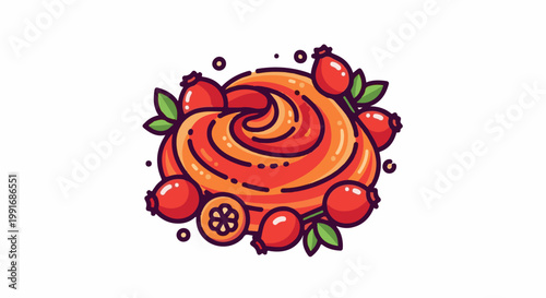 Swirling orange cream with rosehips and leaves