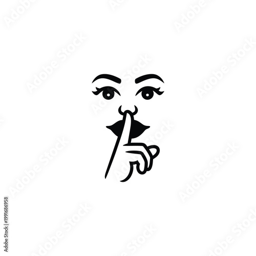 Vector of a face gesturing silence with a finger to the lips