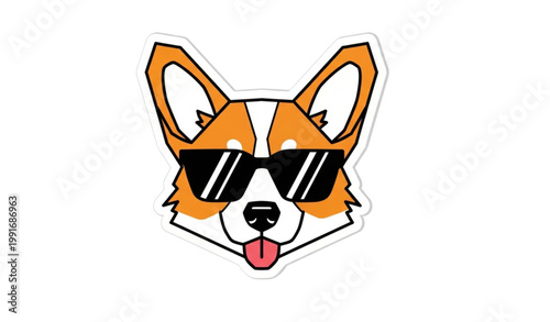 Geometric corgi dog sticker sunglasses cute modern animal vector design