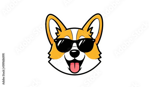 Cool corgi dog sticker with sunglasses and tongue out cute cartoon vector design