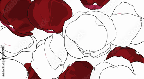 A close-up graphic illustration of partially filled white and red rose petals