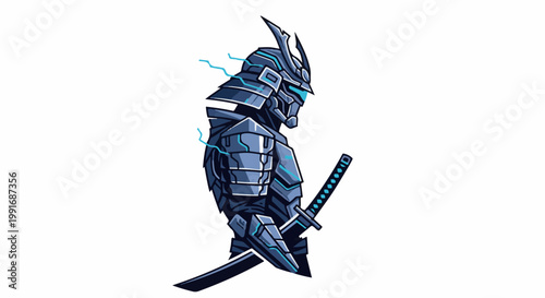 Sci-fi warrior in armored suit with futuristic katana, pixel art style
