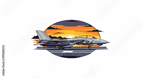 Pixel art jet fighter at sunset on runway with dramatic sky backdrop