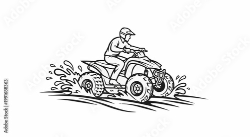 Person in helmet riding a four-wheeled vehicle through water