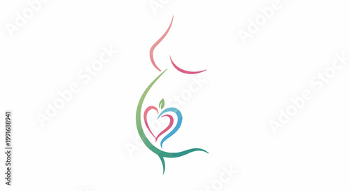 Stylized pregnant belly with a heart and leaf emblem
