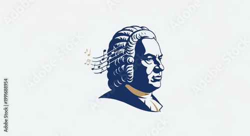 Stylized profile of a classical composer with musical notes emanating