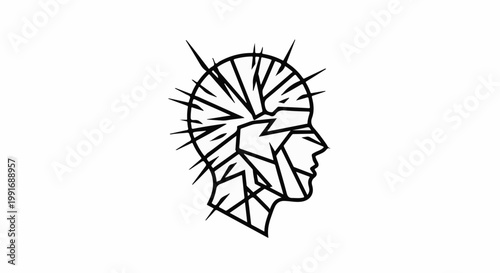 Stylized profile of a head with sharp shards emanating from it