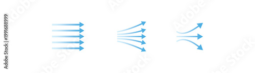 Airflow arrow icon set. cold waves and wind streams. Transparent blue symbols for ventilation, AC, purifier or climate control vector illustration. Clean and modern design.