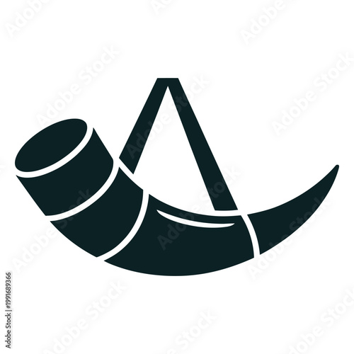 Viking drinking horn icon with leather strap and metal rim for medieval theme design isolated vector silhouette for historic beer brewery