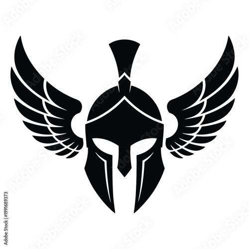 Spartan helmet with wings black silhouette illustration isolated on transparent background vector graphic for logo or icon