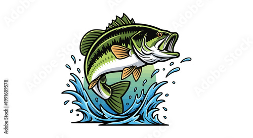 Large Mouth Bass Fish Jumping Out.