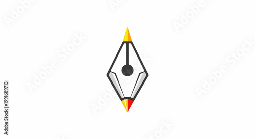 Stylized pen nib and pencil tip graphic on white background