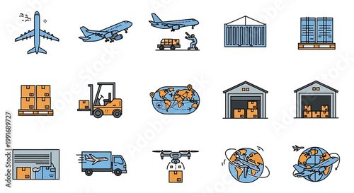 Logistics and Transportation Icons Set.