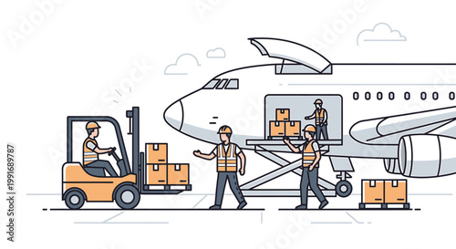 Logistics and Transportation - Loading Cargo onto Aircraft for Global Shipping.