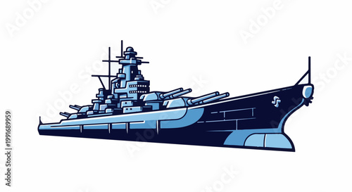 Stylized pixel art illustration of a large warship with multiple gun turrets