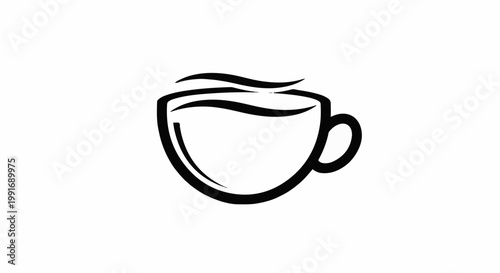 Stylized sketch of a steaming cup of coffee or tea
