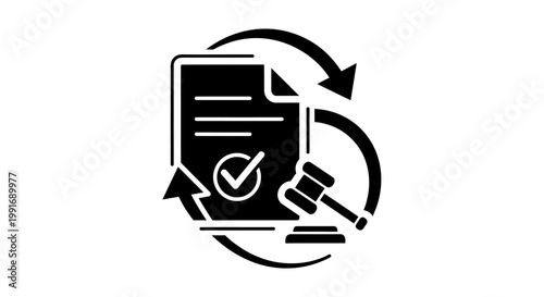 Legal Document with Check Mark and Gavel Symbolizing Justice.