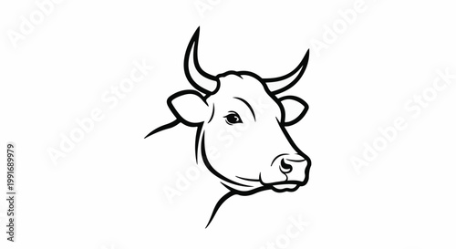 Stylized line art portrait of a bull's head, looking to the right