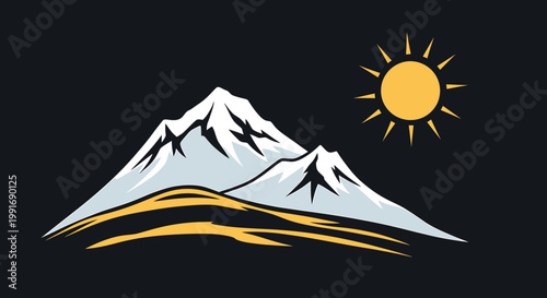 Majestic Mountain Peaks Under a Bright and Sunny Sky with Rays.