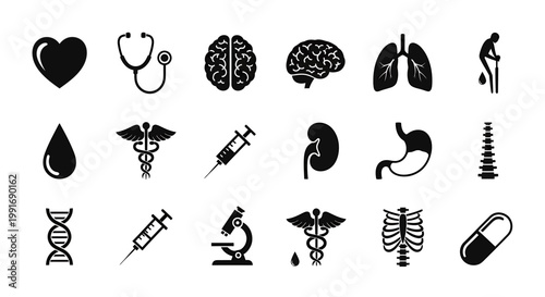 Medical Icons - Heart, Brain, Lungs, and Other Health Symbols.