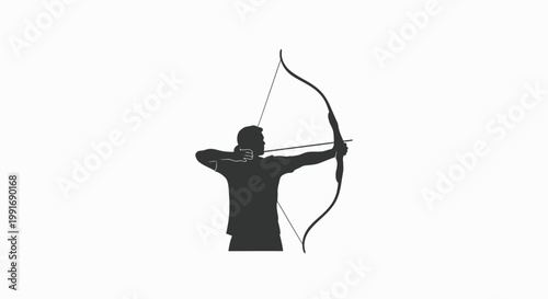 Man aiming bow and arrow sideways.