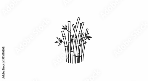 Stylized line drawing of a cluster of bamboo stalks with leaves
