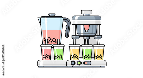 Modern Bubble Tea Machine Dispensing Colorful Refreshing Beverages.