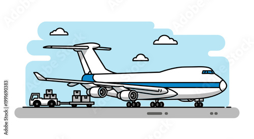 Modern Cargo Airplane Ready for Takeoff at Airport with Goods.