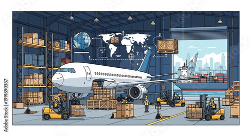 Modern Cargo Airplane Ready for International Shipping and Delivery.