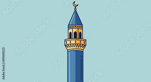 Minaret tower with crescent moon.