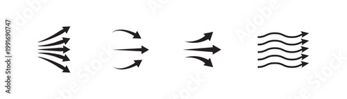 Airflow wave arrows icon set. black wave wind flow, ventilation, and direction movement. Perfect for UI UX design, infographic elements, apps, and web interfaces.