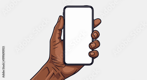 Stylized hand holding a blank modern smartphone with a white screen