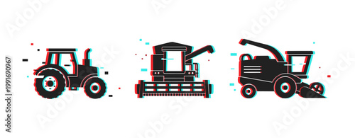 Tractor and harvester equipment with glitch effect