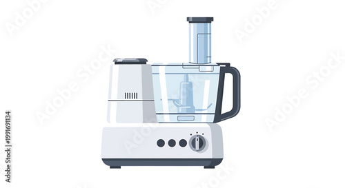 Modern White Food Processor Kitchen Appliance Isolated on White Background.
