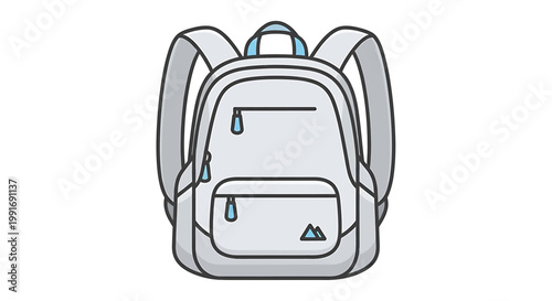 Modern White Backpack with Pockets and Straps Isolated on White.