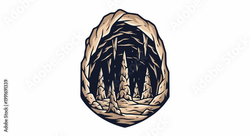 Stylized opening of a cavern with stalactites and stalagmites