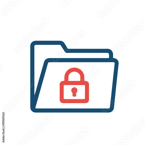 A digital icon showing a blue file folder with a red padlock indicating secure data access