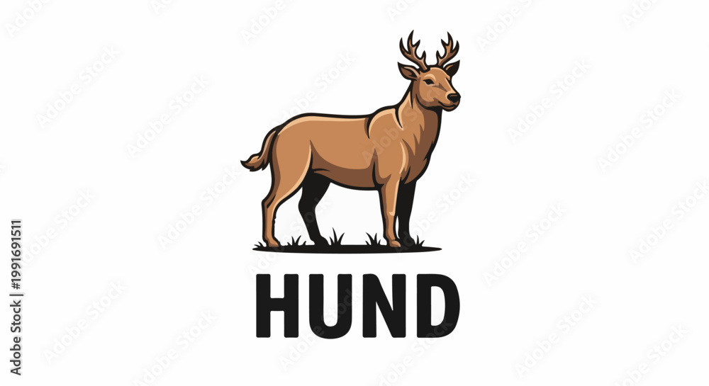 Fototapeta premium Stylized deer stands on grass above bold text
