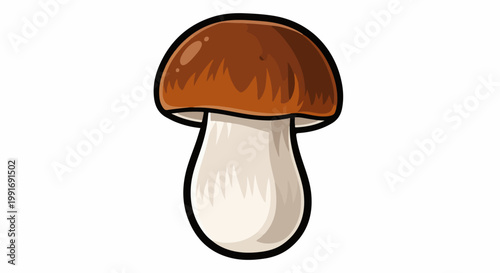Stylized illustration of a brown-capped mushroom with a white stem