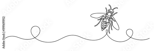 Bee hovering above looping line on white background, none editable strokes