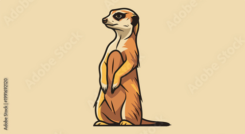 Stylized cartoon meerkat stands alert on plain background