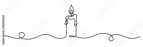 Burning candle with dripping wax on continuous line, none editable strokes