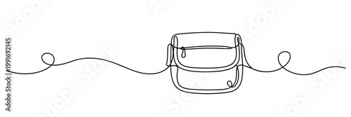 Backpack outlined on continuous line across white horizontal plane, none editable strokes