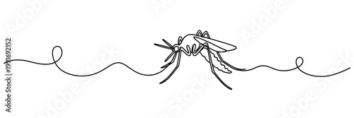 Mosquito depicted in continuous line resting on flat surface, none editable strokes