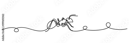 Ant crawling in continuous line on white background, none editable strokes